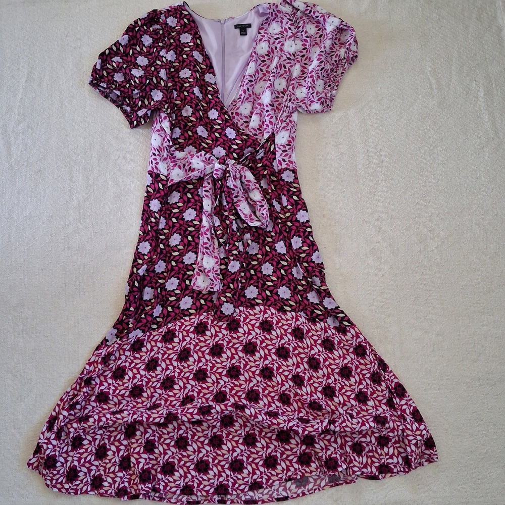 ann taylor 14 mixed floral wrap midi dress cottagecore garden feminine